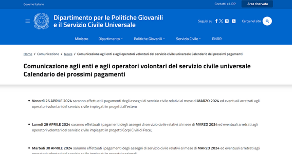 Servizio civile universale 2024: quando arriva il nuovo pagamento?