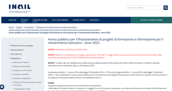 Contributi INAIL per il reinserimento lavorativo: domanda dal 6 maggio 2024