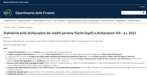 IRPEF 2022: i contribuenti con redditi superiori a 35.000 euro pagano più di metà dell'imposta