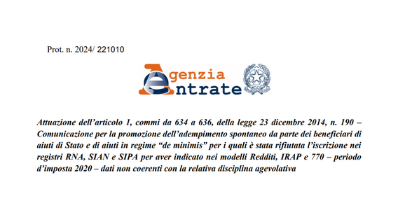Aiuti di Stato: in arrivo le lettere di compliance dell'Agenzia delle Entrate