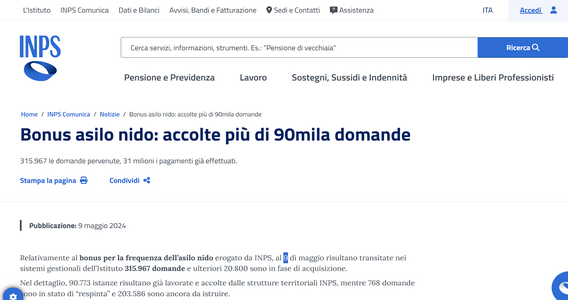 Bonus asilo nido 2024: importi in pagamento per oltre 90.000 domande accolte