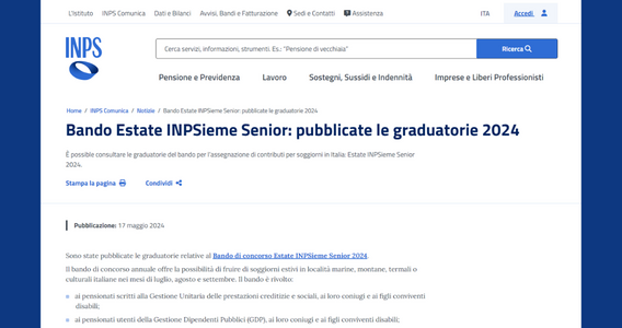 Bando Estate INPSieme Senior 2024: pubblicate le graduatorie