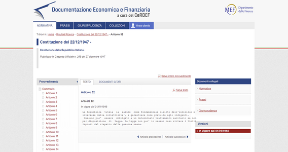 Articolo 32 Costituzione: tutela della salute diritto fondamentale