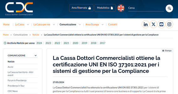 Compliance: la CDC ottiene la certificazione UNI EN ISO 37301:2021