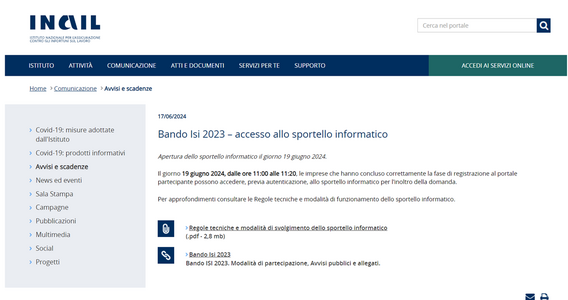 Click day bando ISI INAIL: domanda dalle ore 11.00 di oggi