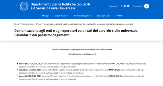 Servizio civile universale 2024: pagamento di maggio in arrivo