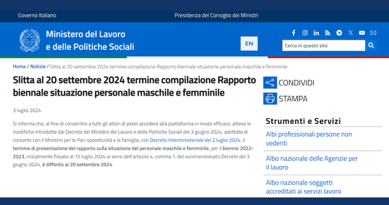 Rapporto del personale maschile e femminile: con l'ultima proroga, la scadenza è al 20 settembre