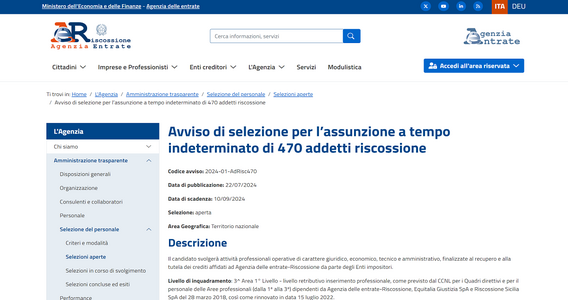 Assunzioni Agenzia delle Entrate-Riscossione 2024: concorso per 470 posti in scadenza