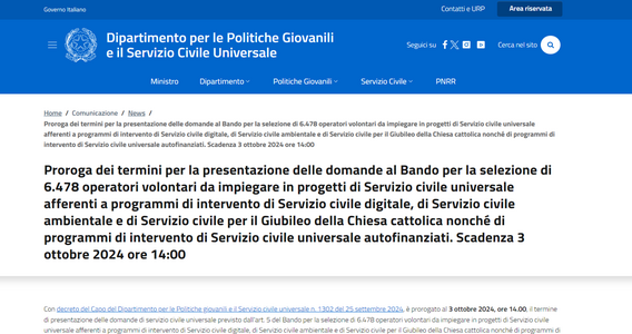 Servizio civile 2024: bando per 6.478 volontari, prorogata la scadenza