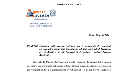 Versamento dei contributi all'ENPAIA: dalle Entrate le causali da inserire nel modello F24