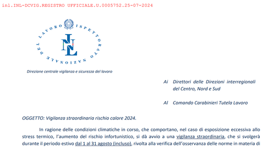 Rischio caldo: ad agosto l'Ispettorato del Lavoro aumenta i controlli