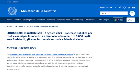 Concorso Ministero della Giustizia: in scadenza il bando per l'assunzione di 1.000 autisti