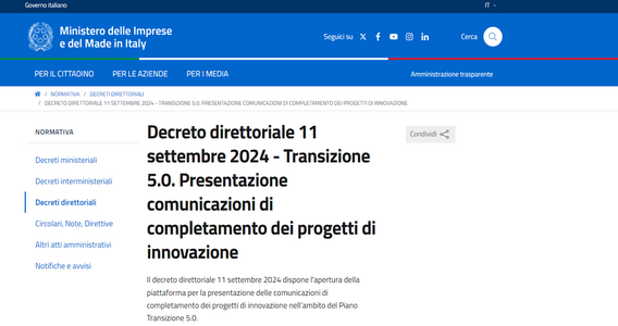 Transizione 5.0, al via la comunicazione di completamento degli investimenti