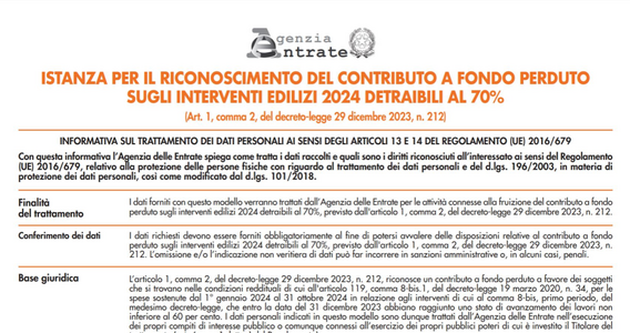 Contributo a fondo perduto superbonus: online il modello per la domanda e le istruzioni