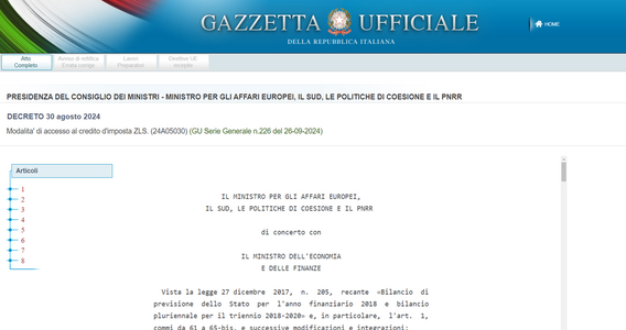 Credito d'imposta ZLS 2024: domanda dal 12 dicembre