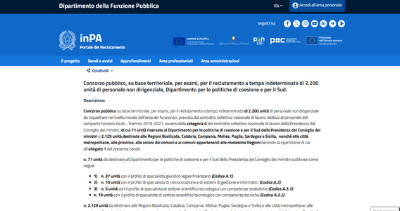 Concorsi pubblici: 2.200 nuove assunzioni al Sud, domanda in scadenza