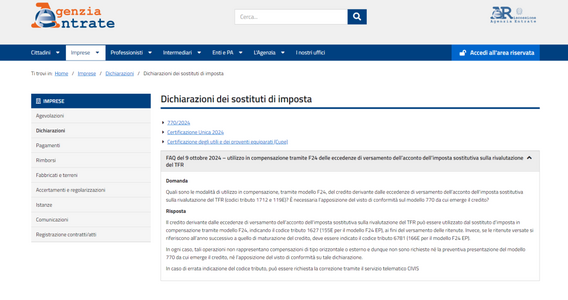 TFR: regole per la compensazione del credito dell'imposta sostitutiva sulla rivalutazione