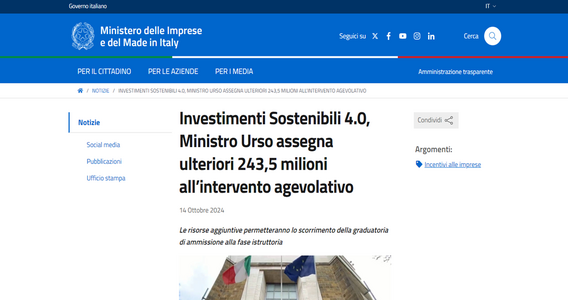Investimenti Sostenibili 4.0: rifinanziamento da 243,5 milioni per le PMI del Sud