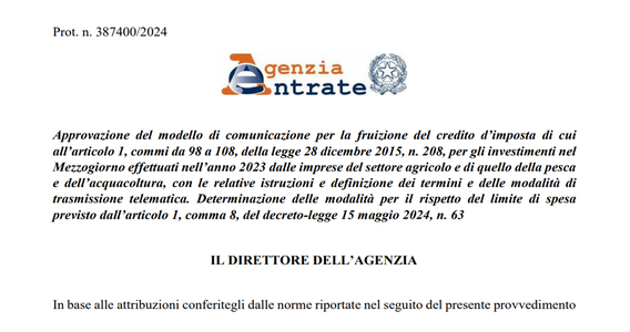 Imprese agricole: comunicazione per il credito d'imposta ZES unica entro il 18 novembre 2024