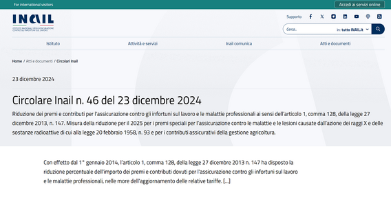 Premi e contributi INAIL: la riduzione per il 2025