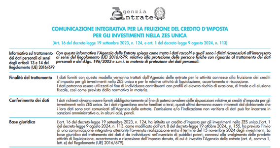 ZES Unica Sud: modello aggiornato per la comunicazione integrativa