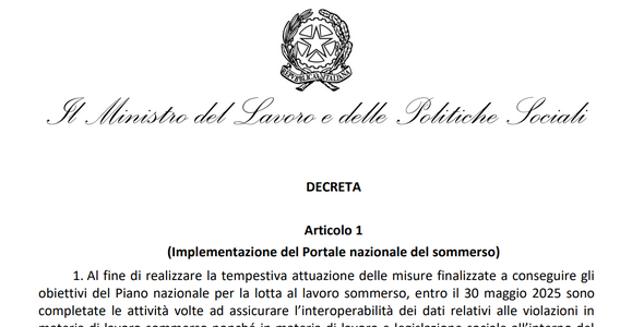 Portale nazionale del sommerso operativo da maggio 2025