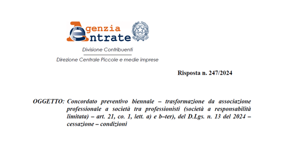 Concordato preventivo biennale: esclusione con passaggio da associazione professionale a STP