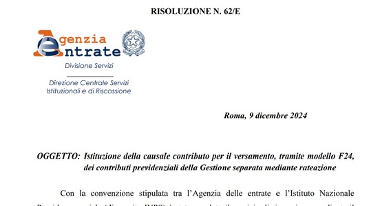 Gestione separata INPS: nuova causale F24 per la rateazione dei contributi