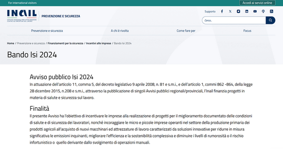 Pubblicato il bando ISI INAIL 2024: contributi a fondo perduto per la sicurezza