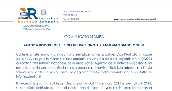 Rateizzazione cartelle fino a 7 anni: domanda online sul sito AdER