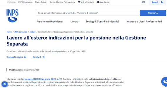 Pensione nella Gestione separata: la valorizzazione dei periodi all'estero