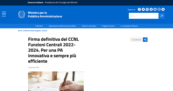 Rinnovo CCNL Funzioni centrali: c'è la firma, aumento medio di 165 euro