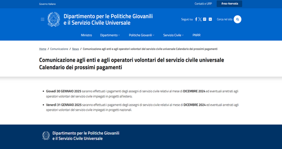 Stipendio servizio civile: quando arriva l'assegno di dicembre?