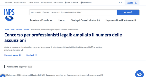 Concorso INPS 2025 per avvocati: aumentano i posti disponibili