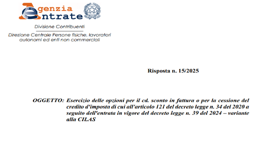 Superbonus: possibile applicare lo sconto in fattura con variazione della CILAS