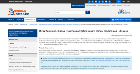 Bonus edilizi: dati dei lavori sulle parti comuni da inviare entro il 16 marzo
