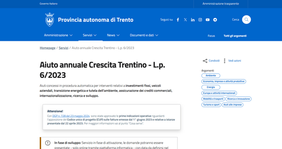 Crescita Trentino: contributi a fondo perduto per gli investimenti