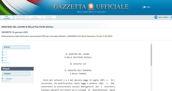 Retribuzioni convenzionali 2025: gli importi per chi lavora all'estero