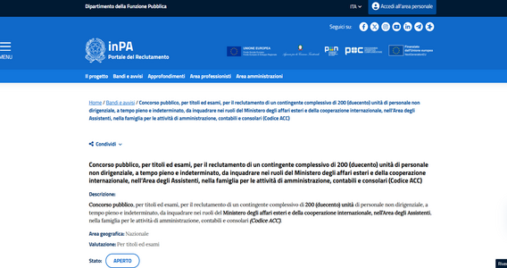Concorso Ministero degli Esteri 2025: bando per 200 nuove assunzioni