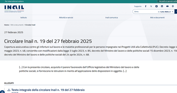 L'assicurazione INAIL per i beneficiari di ADI e SFL che partecipano ai PUC