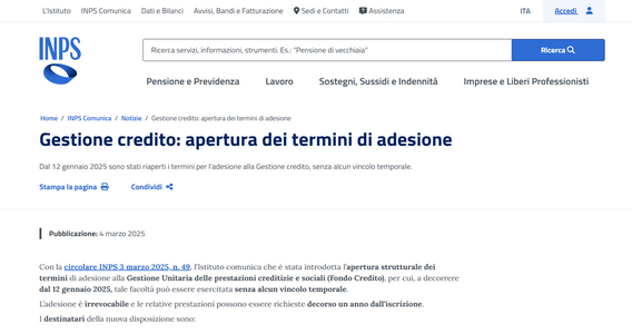 Dipendenti pubblici: aperte le adesioni alla Gestione credito INPS