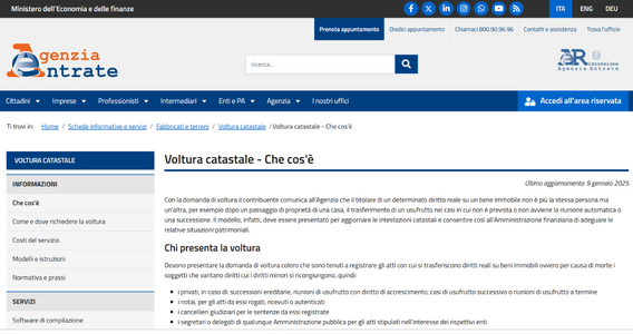 Voltura catastale web, online il nuovo servizio delle Entrate per la domanda