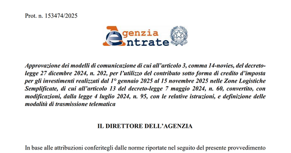 Credito d'imposta ZLS: approvato il modello da inviare