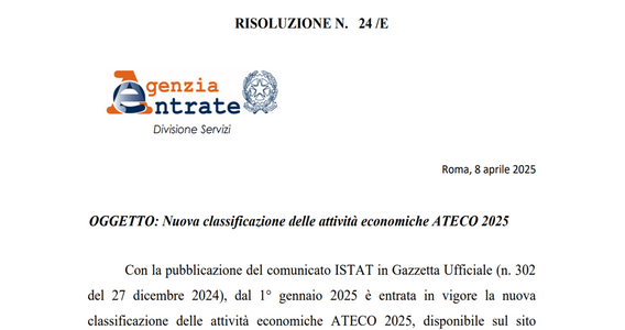 Codici ATECO 2025, prime istruzioni dell'Agenzia delle Entrate