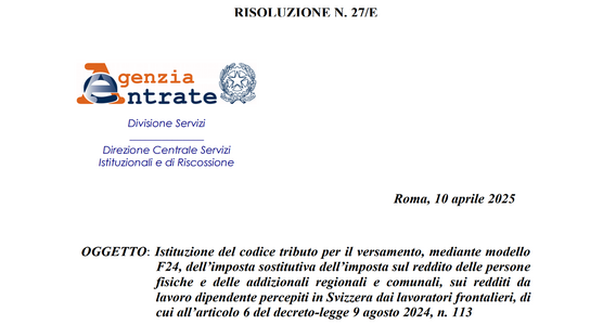 Imposta sostitutiva al 25% per i frontalieri: pronto il codice tributo