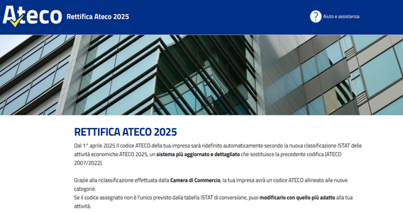 ATECO 2025, al via il servizio di rettifica