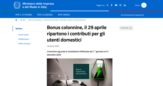 Bonus colonnine domestiche 2025: nuove domande dal 29 aprile