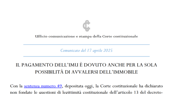 IMU anche sugli immobili in vendita: conta la sola possibilità di utilizzo