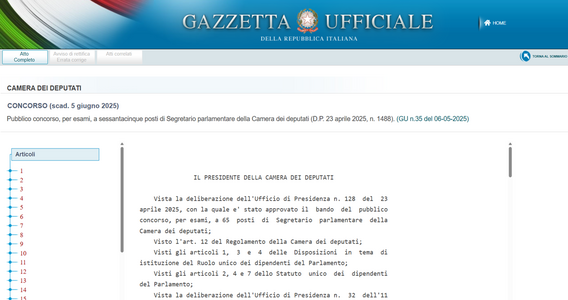 Concorso Camera dei Deputati 2025: bando per 65 segretari diplomati