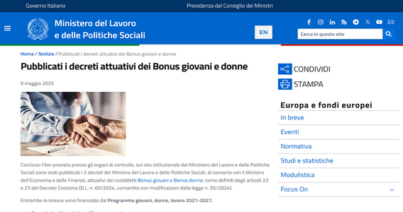 Esoneri contributivi donne e giovani ridotti nella ZES Unica